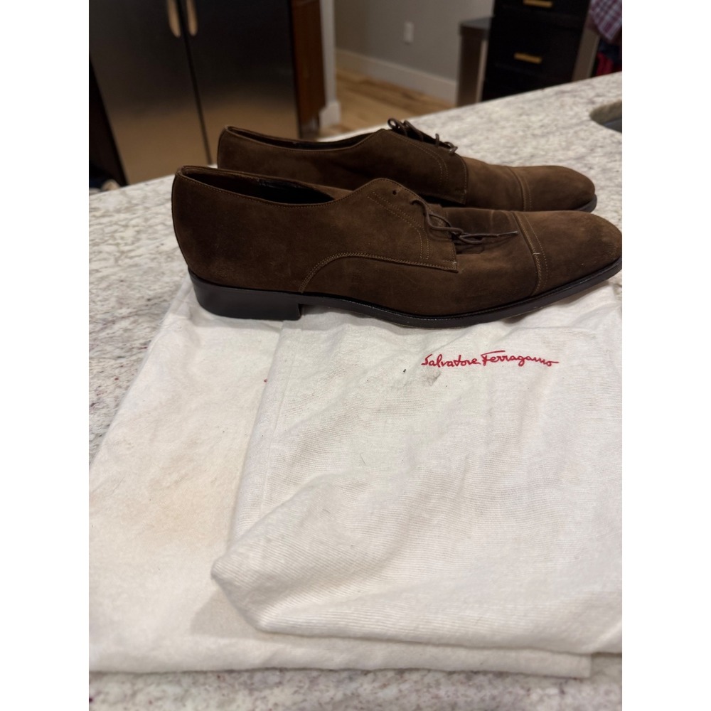 Salvatore Ferragamo Brown Suede Cap Toe‎ Derby Shoes Mens 9.5 D Italy